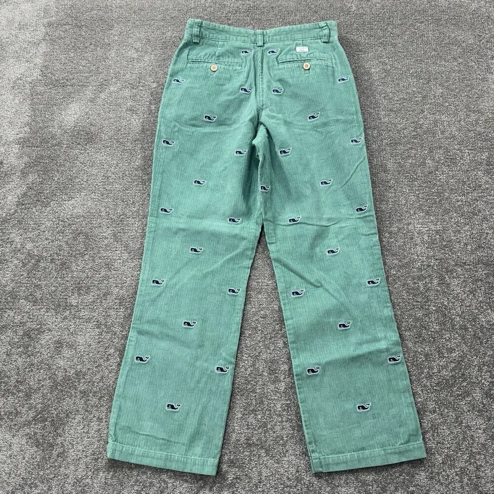 Vineyard Vines Boys‎ 14 Green Corduroy Pants Embroidered Whale Preppy Classic